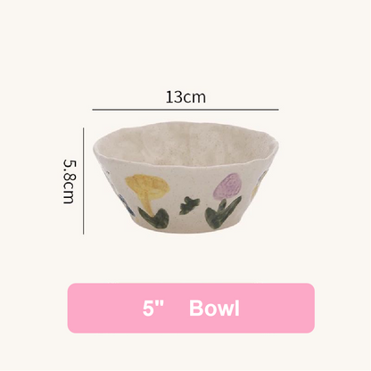 Handmade Retro Floral Ceramic Tableware Set - Set of 5