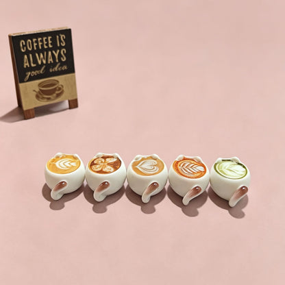 Mini Siamese Cat Latte Art Resin Cup Figurines — Set of 5 | Coffee & Matcha | Desk Ornament