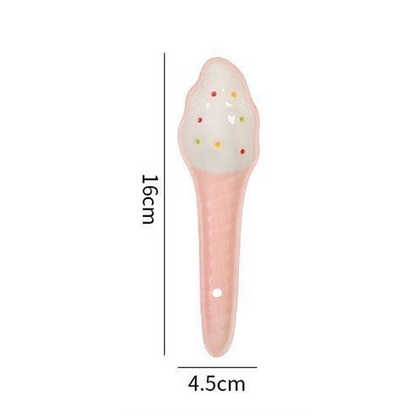 Pink Ice Cream Cone ceramic spoon — 3D sculpted handle, underglaze painted, food-safe, MeowCeramics