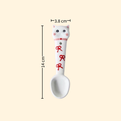 White Garfield handmade ceramic spoon — underglaze painted, food-safe, MeowCeramics