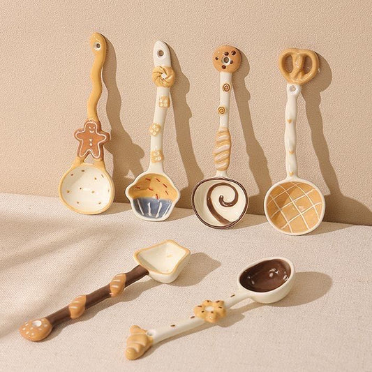 Cute bread-shaped ceramic spoon set — 6 styles, handcrafted tableware, MeowCeramics