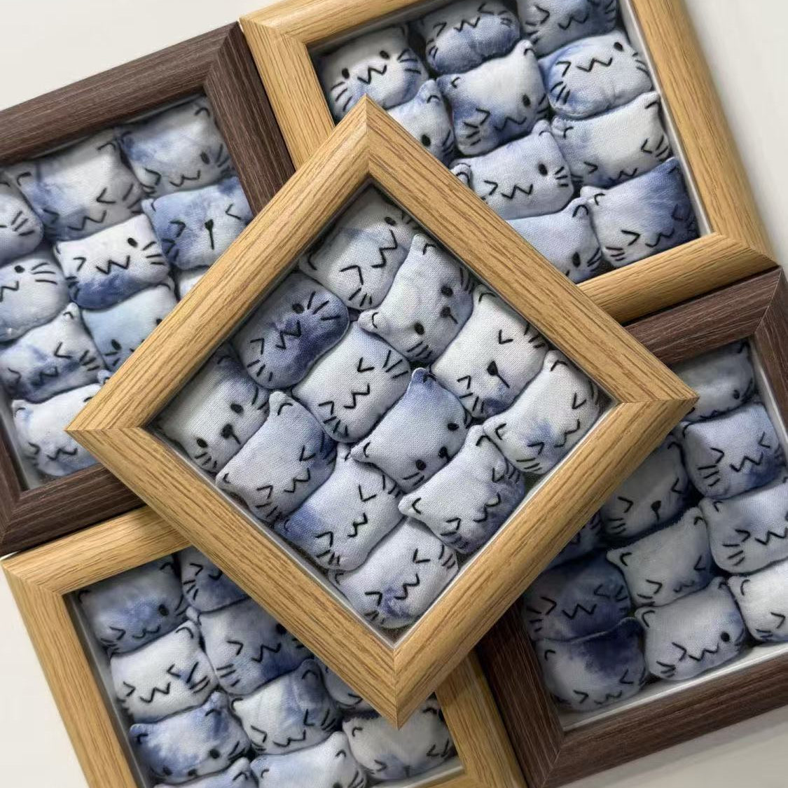 Handmade Tie-Dye Plush Cat Photo Frame — 12 Unique Cats | Wood Frame | Wall & Desk Decor