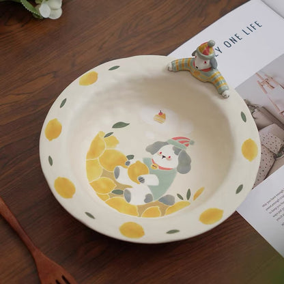 【Handmade to Order】Cute 3D Puppy Round Plate