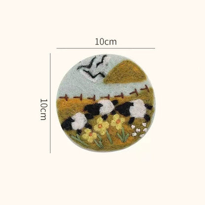 Early Autumn Riverside wool felt coaster — handmade needle felted heat-resistant table mat, oil painting style, MeowCeramics