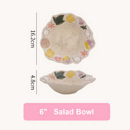 Handmade Retro Floral Ceramic Tableware Set - Set of 5
