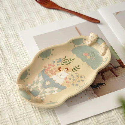 【Handmade to Order】Cute 3D Cat Scalloped Plate