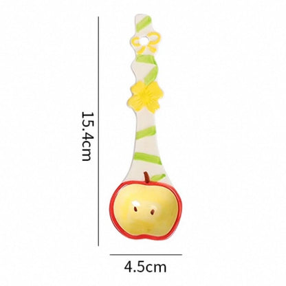 Apple ceramic spoon — hand-painted fruit candy design, underglaze painted, food-safe, MeowCeramics