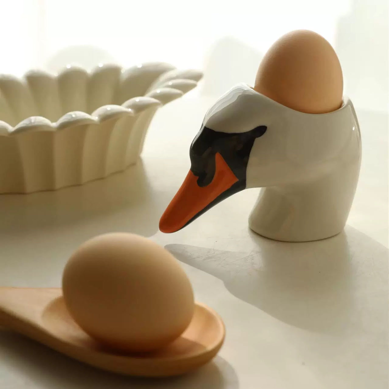 Hand-Painted Swan & Duck Ceramic Egg Holder