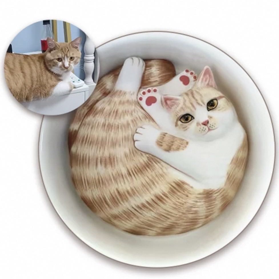Custom cat coffee cup and saucer set — underglaze painted, food-safe, MeowCeramics