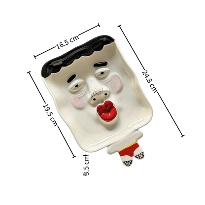 Quirky & Cute Abstract Pouty Face Ceramic Plate — Hand-Painted | Microwave & Dishwasher Safe