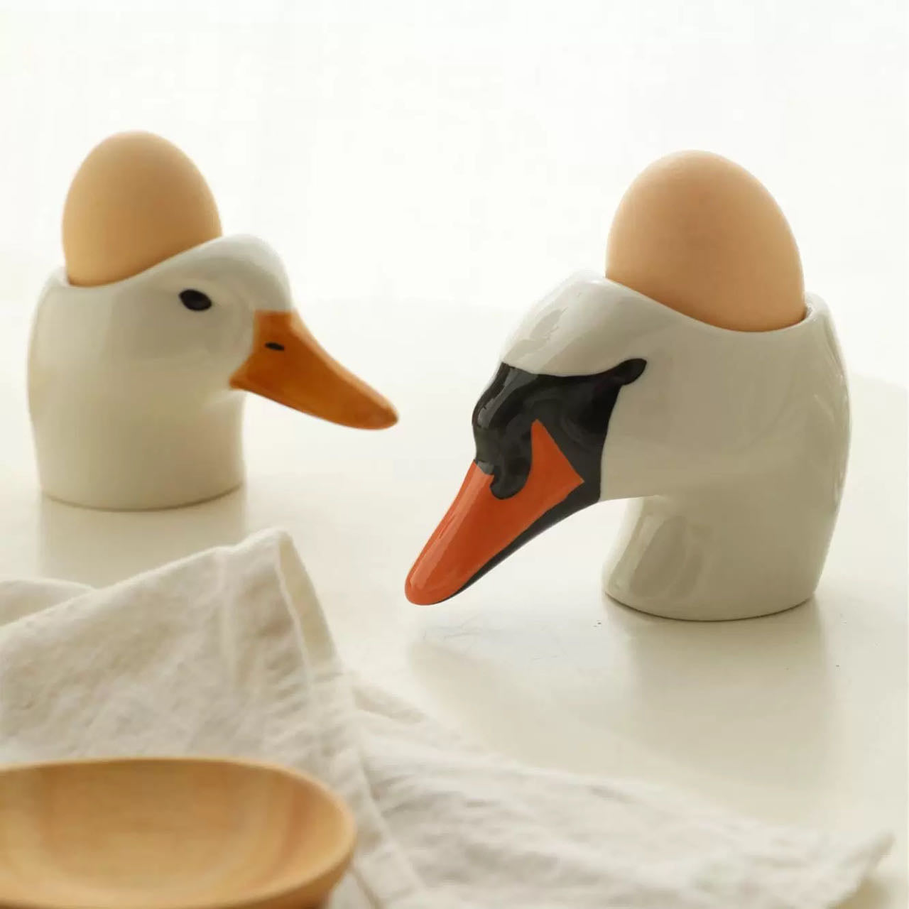 Hand-Painted Swan & Duck Ceramic Egg Holder