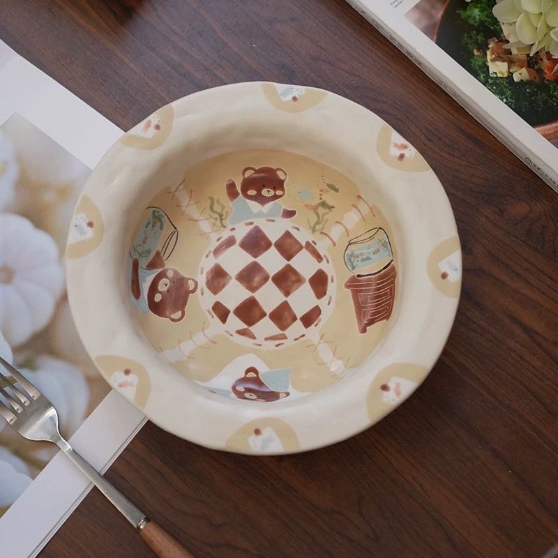 【Handmade to Order】Cute Vintage Bear Round Plate