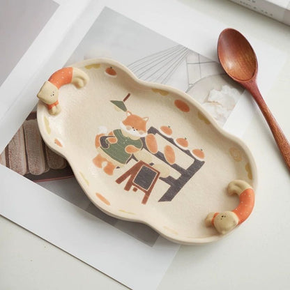 【Handmade to Order】Cute 3D Cat Scalloped Plate