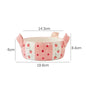 Handmade strawberry kitten two-handled bowl — size reference, hand-painted ceramic, MeowCeramics