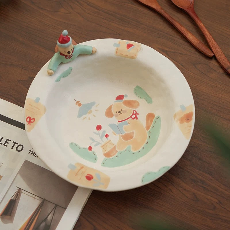 【Handmade to Order】Cute 3D Puppy Round Plate