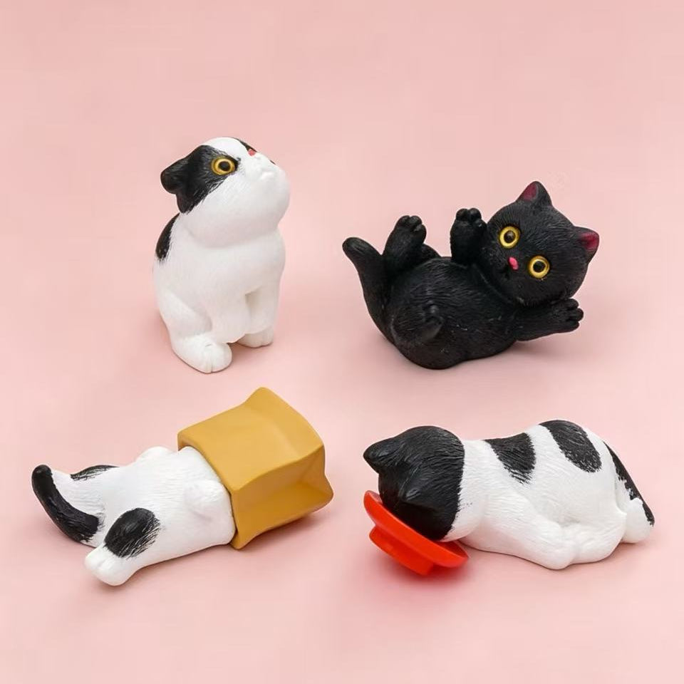 Handmade Mini Resin Cat Figurines — Set of 4 Mischievous Cats | Desk & Car Ornament