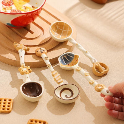 Ceramic long handle soup spoon with bread handle — food-safe glaze, MeowCeramics
