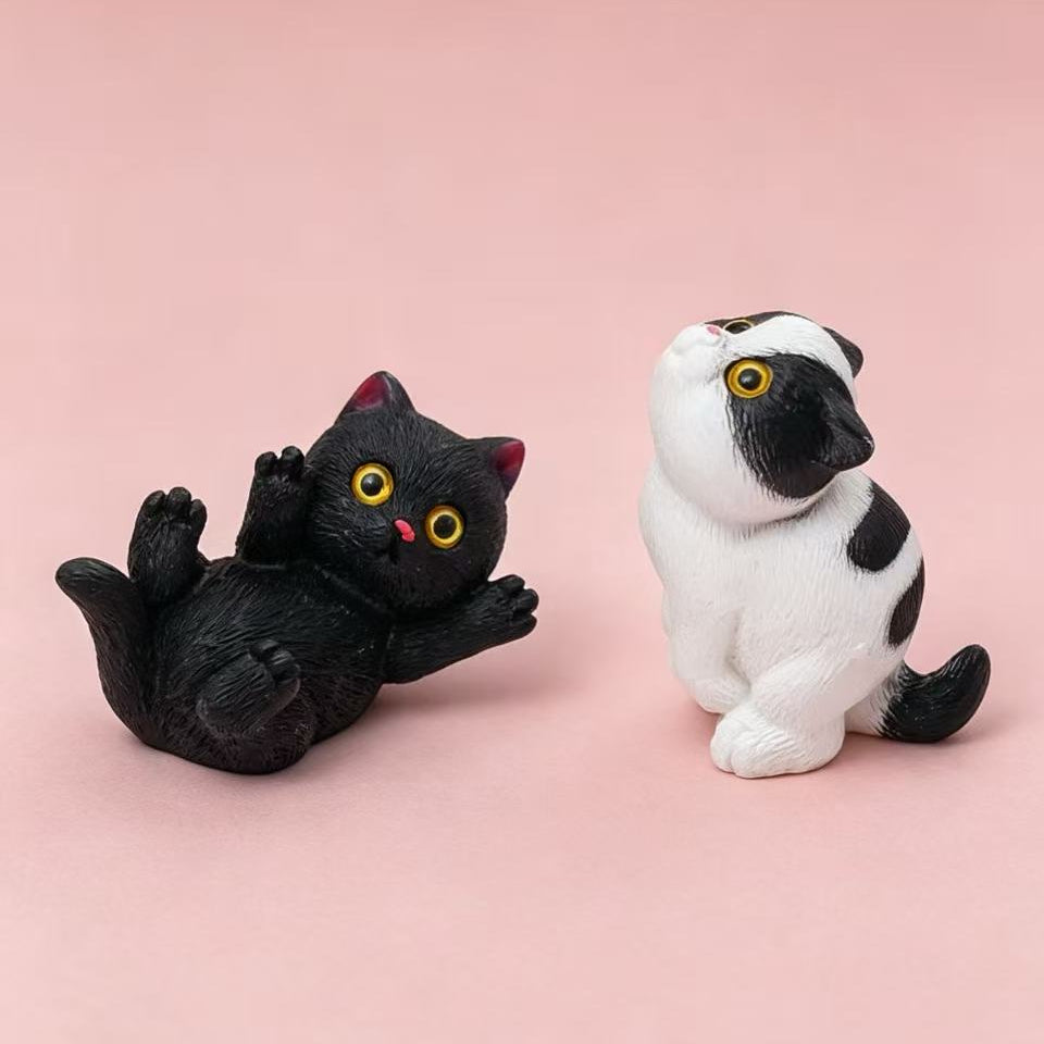 Handmade Mini Resin Cat Figurines — Set of 4 Mischievous Cats | Desk & Car Ornament
