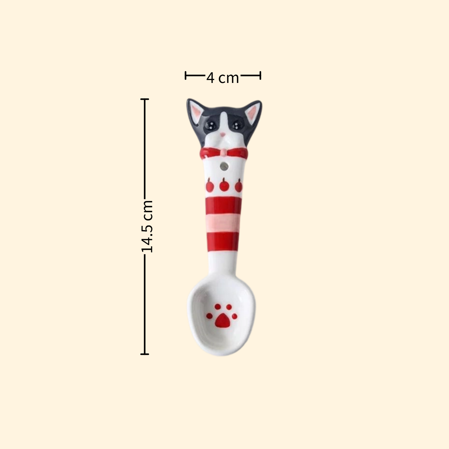Black Devon Rex handmade ceramic spoon — underglaze painted, food-safe, MeowCeramics