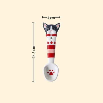 Black Devon Rex handmade ceramic spoon — underglaze painted, food-safe, MeowCeramics