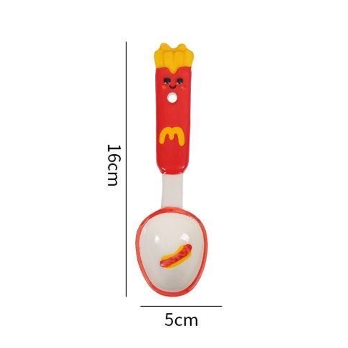 Round Fries ceramic spoon — 3D sculpted handle, underglaze painted, food-safe, MeowCeramics