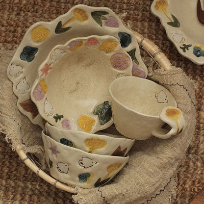 Handmade Retro Floral Ceramic Tableware Set - Set of 5
