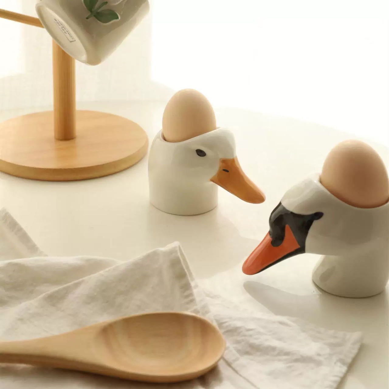 Hand-Painted Swan & Duck Ceramic Egg Holder