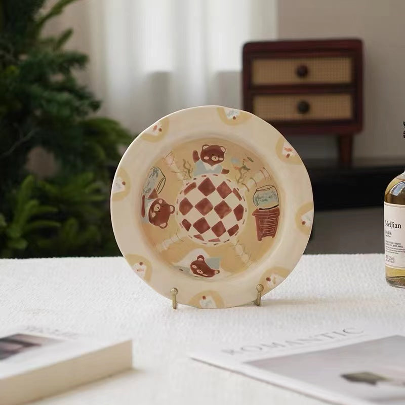 【Handmade to Order】Cute Vintage Bear Round Plate