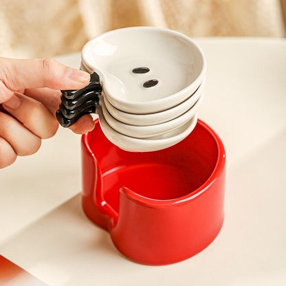 Apple-Shaped Ceramic Dipping Dish Set