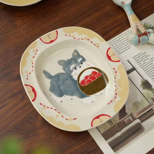 【Handmade to Order】Cute Hand-Painted Puppy Ceramic Plate