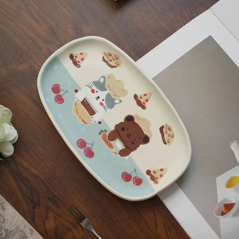 【Handmade to Order】Cute Cat Rabbit Bear Square Dessert Plate