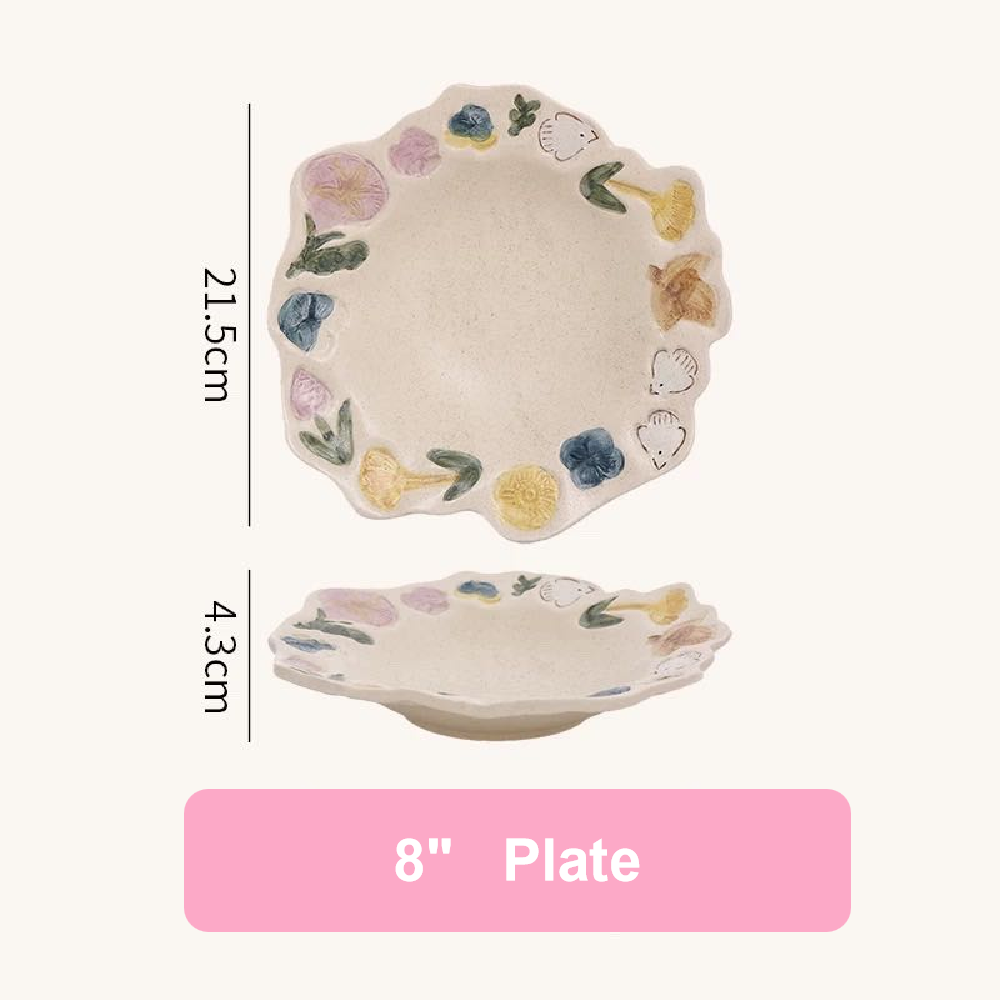 Handmade Retro Floral Ceramic Tableware Set - Set of 5