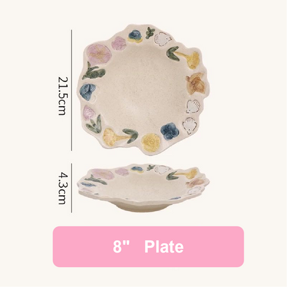 Handmade Retro Floral Ceramic Tableware Set - Set of 5