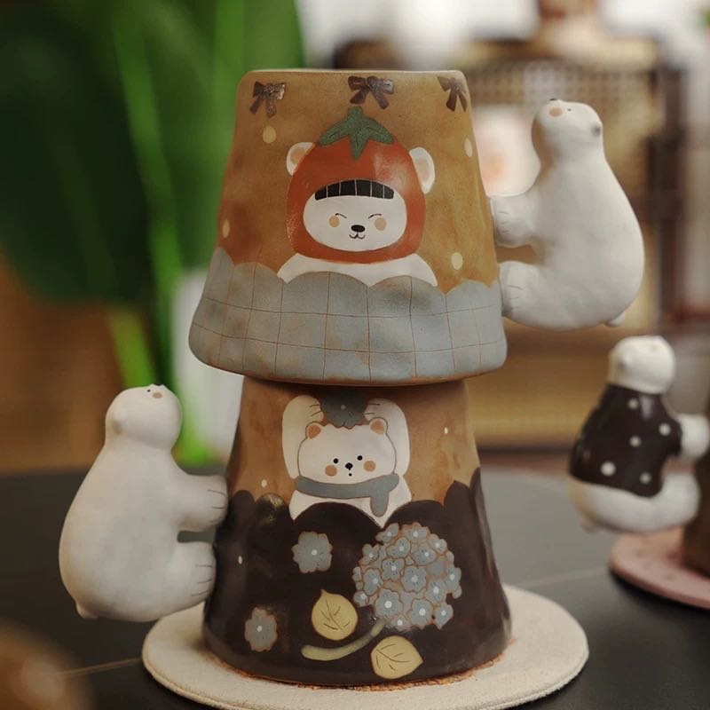 【Handmade to Order】Adorable Vintage Polar Bear Ceramic Mug