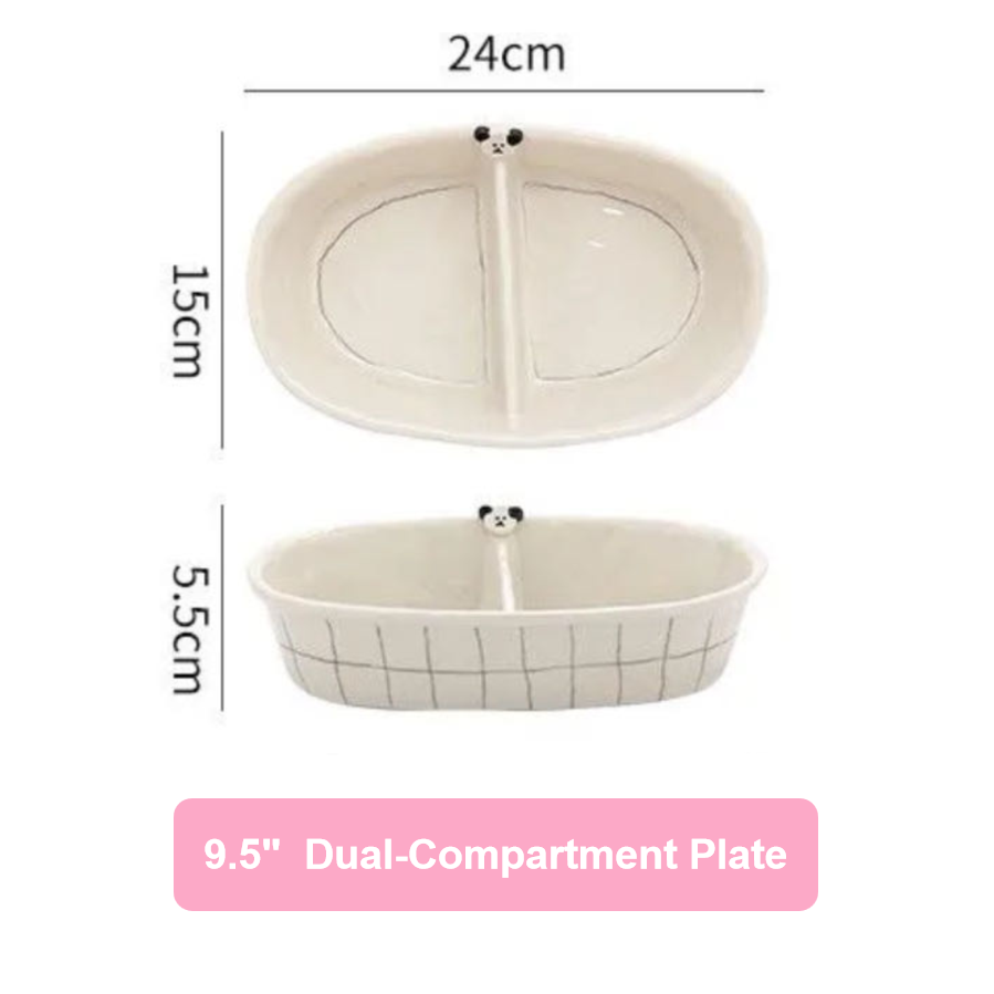 9.5" Dual-Compartment Plate with measurements on a white background
