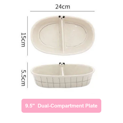 9.5" Dual-Compartment Plate with measurements on a white background