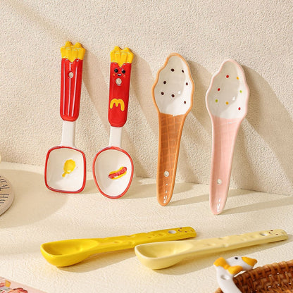 Food-shaped ceramic spoon set — 6 styles, handcrafted 3D handle, underglaze painted tableware, MeowCeramics