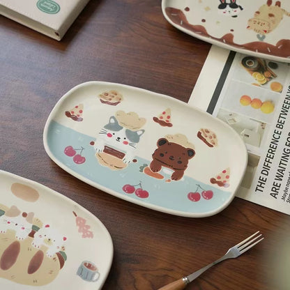 【Handmade to Order】Cute Cat Rabbit Bear Square Dessert Plate