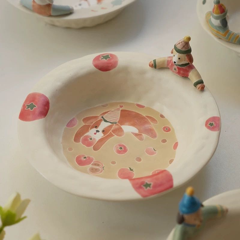 【Handmade to Order】Cute 3D Puppy Round Plate