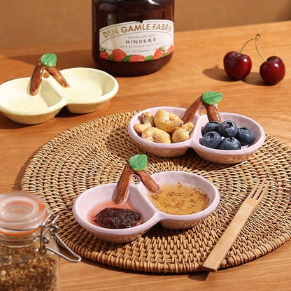 Handmade Cherry-Shaped Ceramic Compartment Dipping Dish