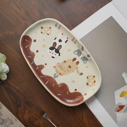 【Handmade to Order】Cute Cat Rabbit Bear Square Dessert Plate