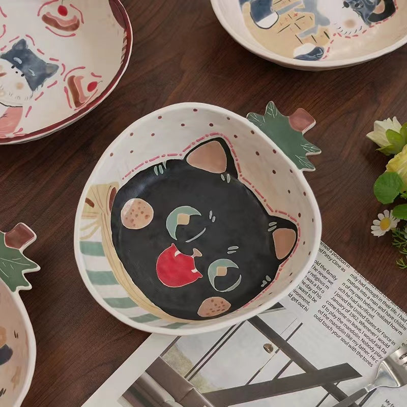 【Handmade to Order】Cute Strawberry Cat & Dog Dessert Fruit Plate