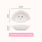 Measurement chart of a dumpling-shaped dish with dimensions and text on a white background