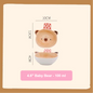 Baby bear-shaped container with dimensions and capacity on a beige background