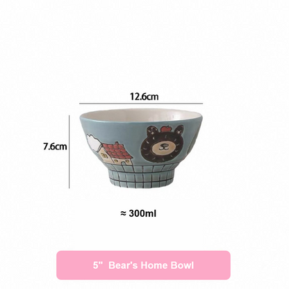 Hand-painted Cute Bear Underglaze Ceramic Tableware Set - Set of 10