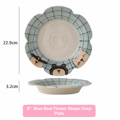 Hand-painted Cute Bear Underglaze Ceramic Tableware Set - Set of 10