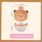 Ceramic bear-shaped container with dimensions and capacity details on a beige background