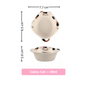 Ceramic cat-shaped bowl with measurements on a white background