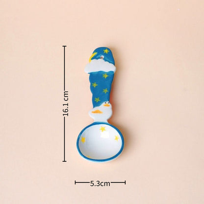 Cute 3D Underglaze Ceramic Long-Handle Spoon — Dopamine Colors | Food-Safe | 6 Styles