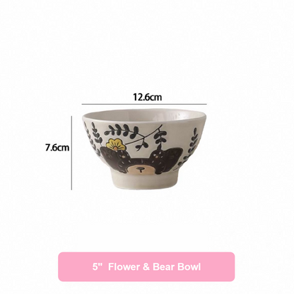 Hand-painted Cute Bear Underglaze Ceramic Tableware Set - Set of 10